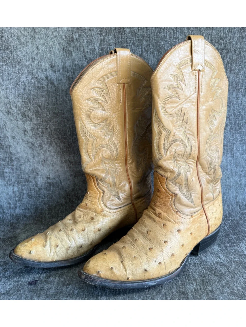 Mens Sz 7.5 Fort Walker VTG Full Quill Ostrich Cowboy Boots Tan Mens Pointed Toe